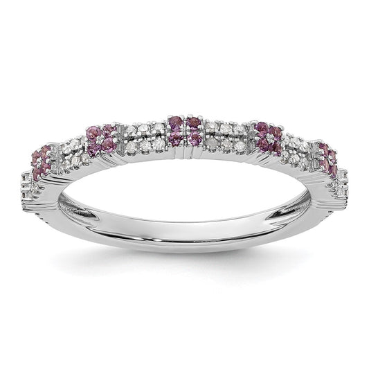 Sterling Silver Stackable Expressions Amethyst & Diamond Ring Size -6