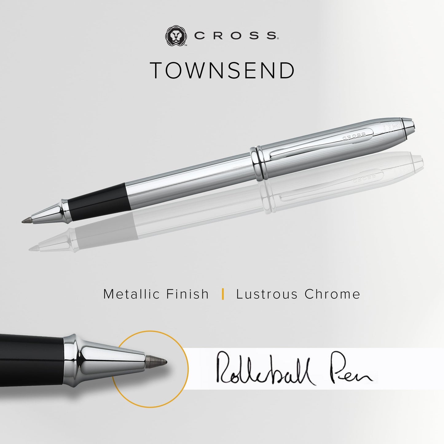 Cross Townsend Refillable Rollerball Pen, Chrome-Plated Appointments, Includes Luxury Gift Box - Lustrous Chrome