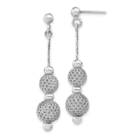 Sterling Silver Rhodium-plated Beaded Post Dangle Earrings