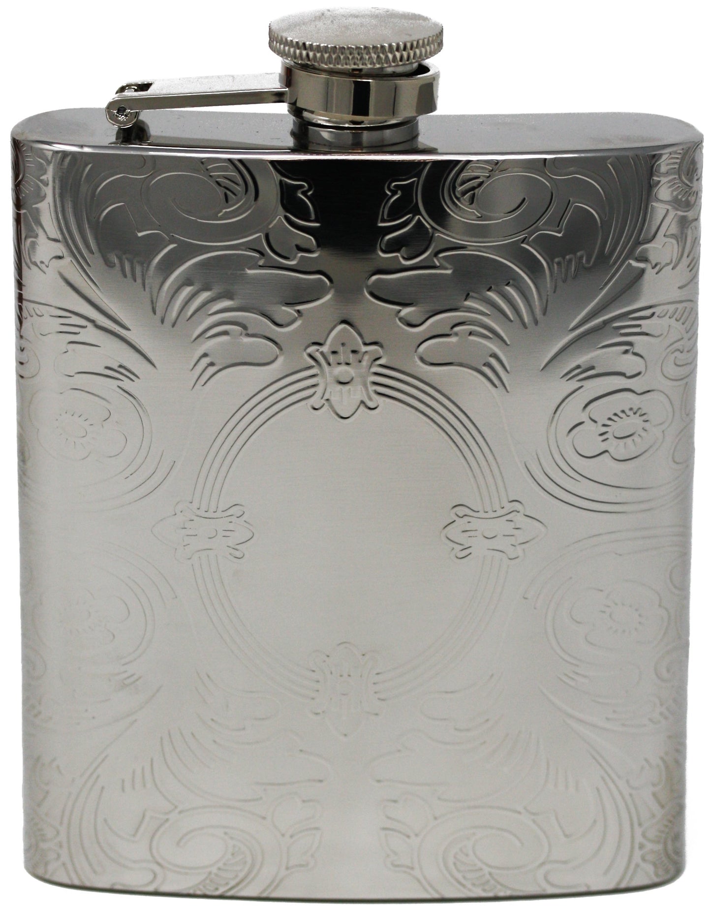 Silver-tone 6oz Oval Etched Design Flask GM16834
