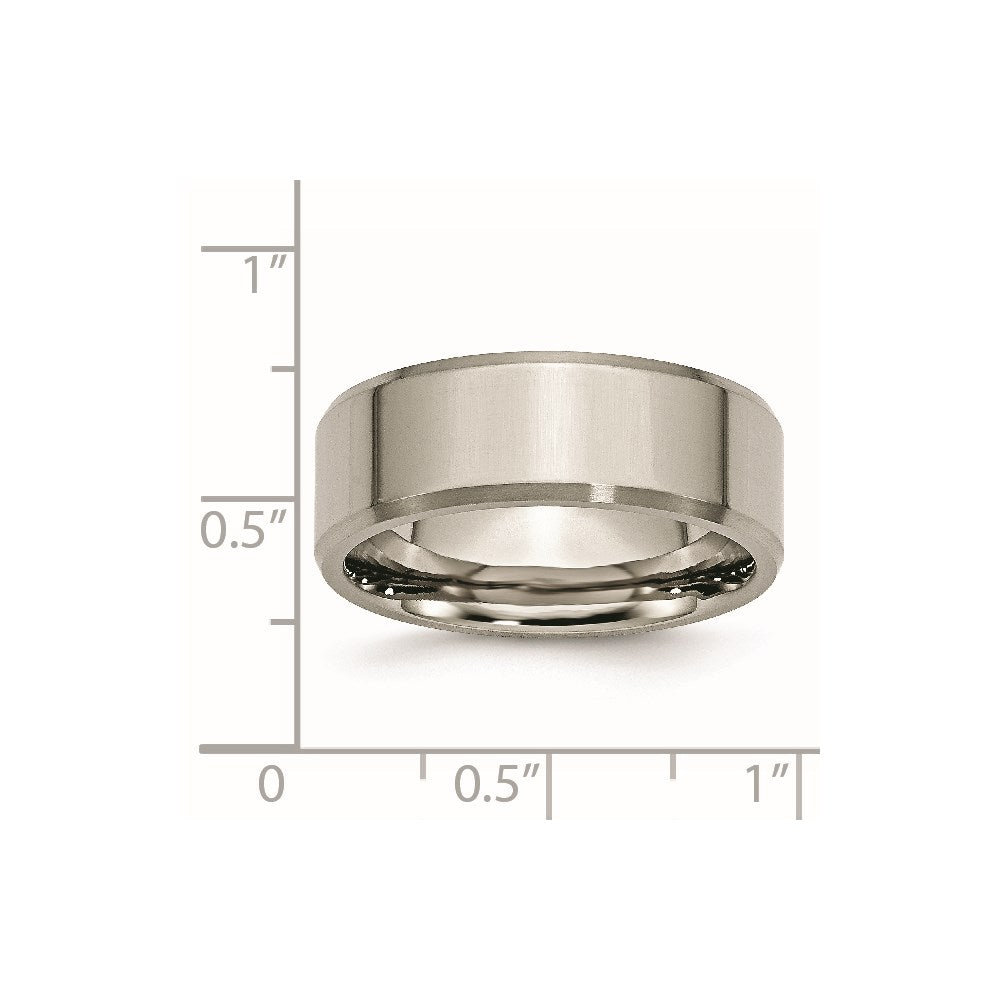 Titanium Brushed and Polished 8mm Beveled Edge Band Size - 10.5