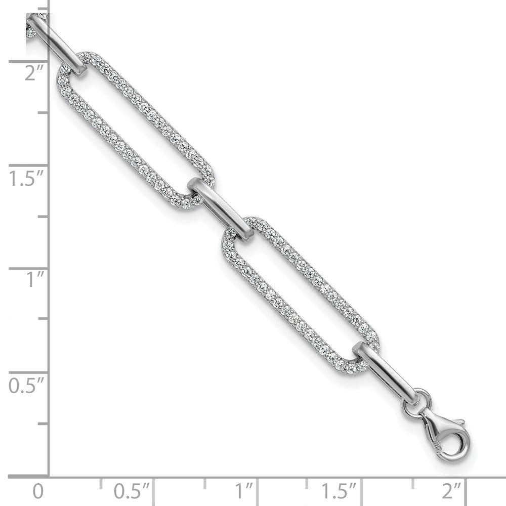 Sterling Shimmer Sterling Silver Rhodium-plated 1.2mm CZ 190 Stone Paper Clip Link 6.5 inch with 1 inch Extension Bracelet 7.25 inches
