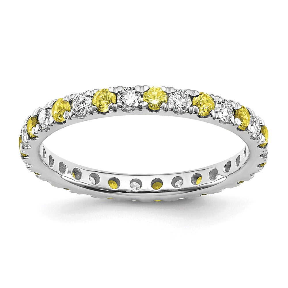 14k White Gold 1/2 carat Lab Grown Diamond VS/SI+ G+ and Lab Created Yellow Sapphire Size 7 Eternity Band