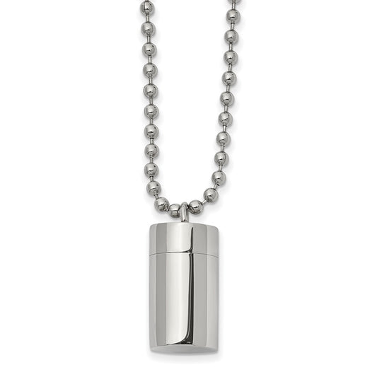 Stainless Steel Polished Capsule that Opens 22in Necklace