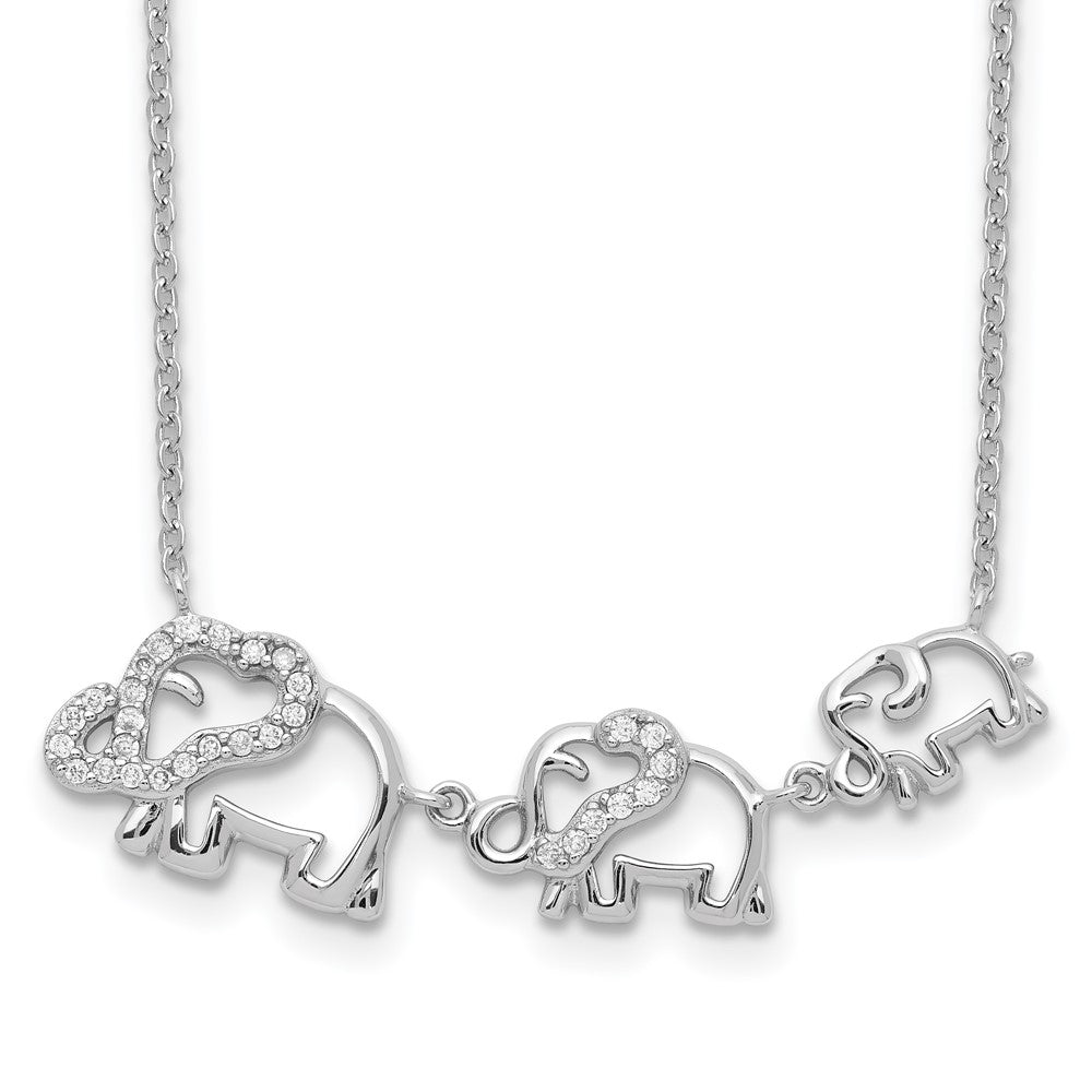 Sterling Silver Rhodium-plated CZ Elephants Necklace 18 Inches