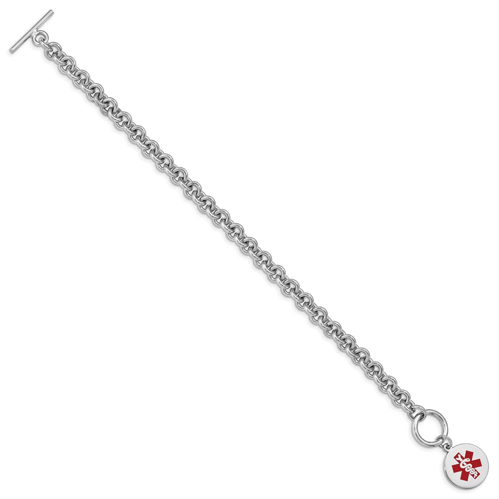 Sterling Silver Rhodium Engraveable Enamel Disc Medical ID Bracelet 7.75 inches