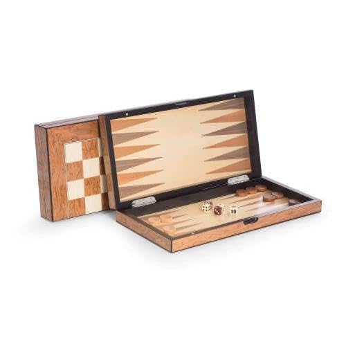 Bey-Berk International G553 15.5 in. Lacquer Finished Green Inlaid Wood Backgammon & Chess Set
