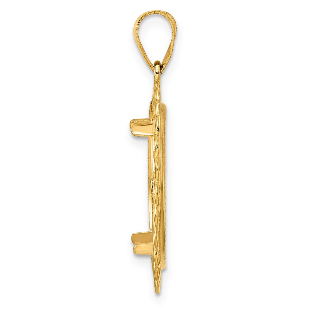 14k Diamond Cut Tilted with 18.0mm Prong Coin Bezel Pendant