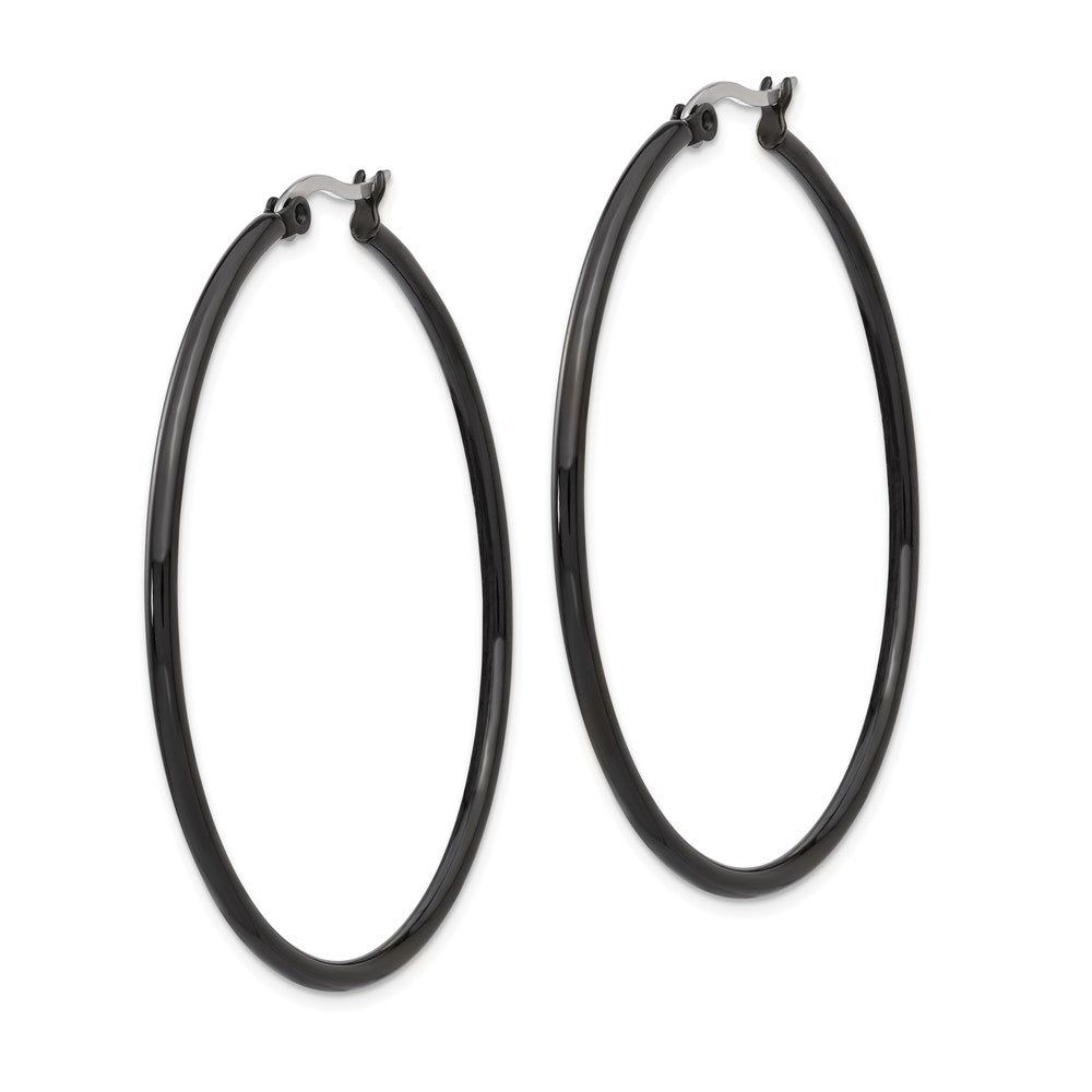 Stainless Steel Polished Black IP-plated 48mm Diameter Hoop Earrings