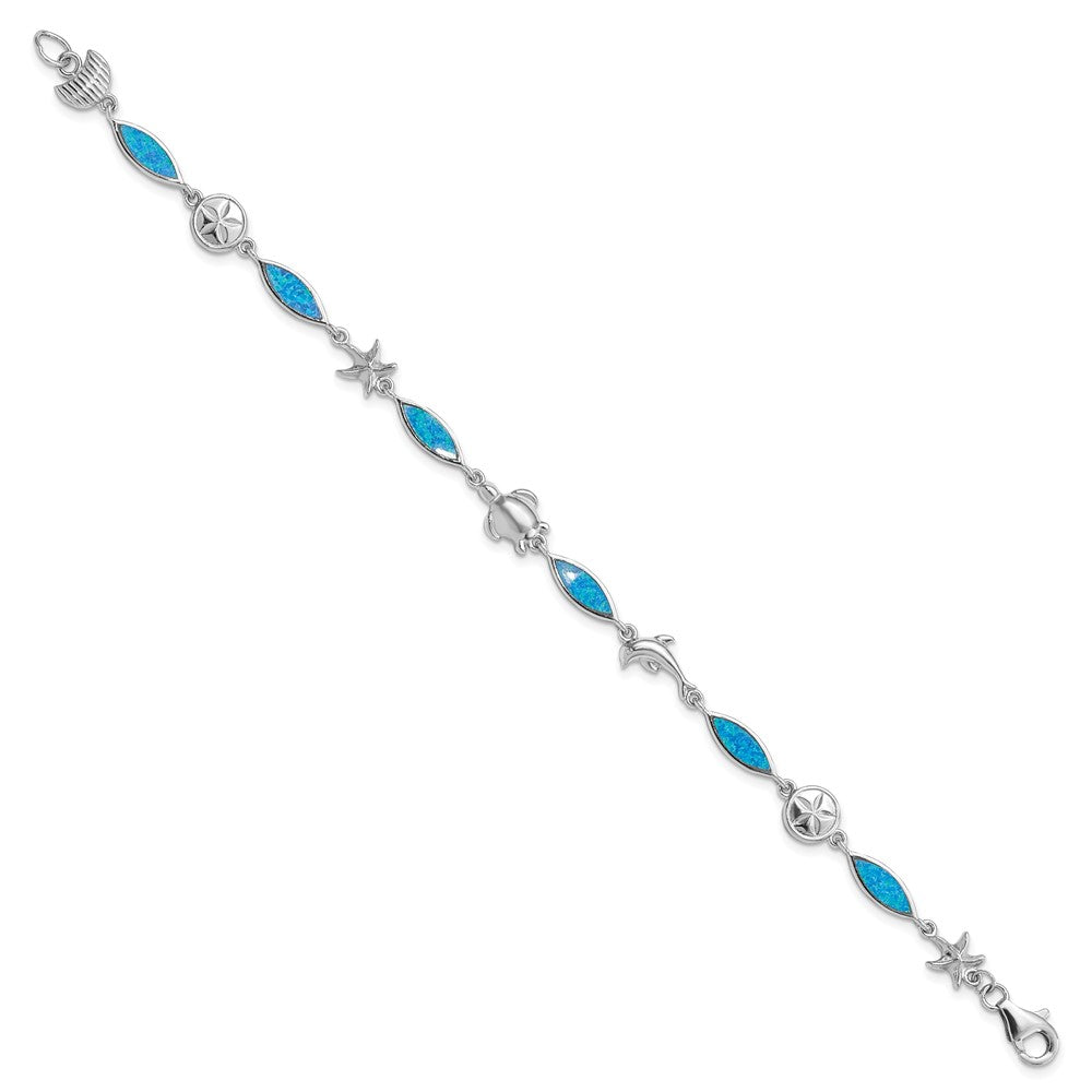 Sterling Silver Rhodium-plated Lab Created Opal Sea Life 7 inch Bracelet 7 inches