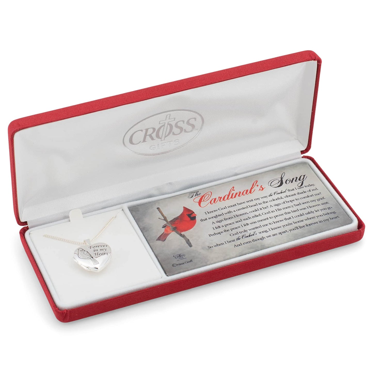 Dicksons Forever in My Heart Cardinal Locket Silver Plated 18 inch Bereavement Pendant Necklace