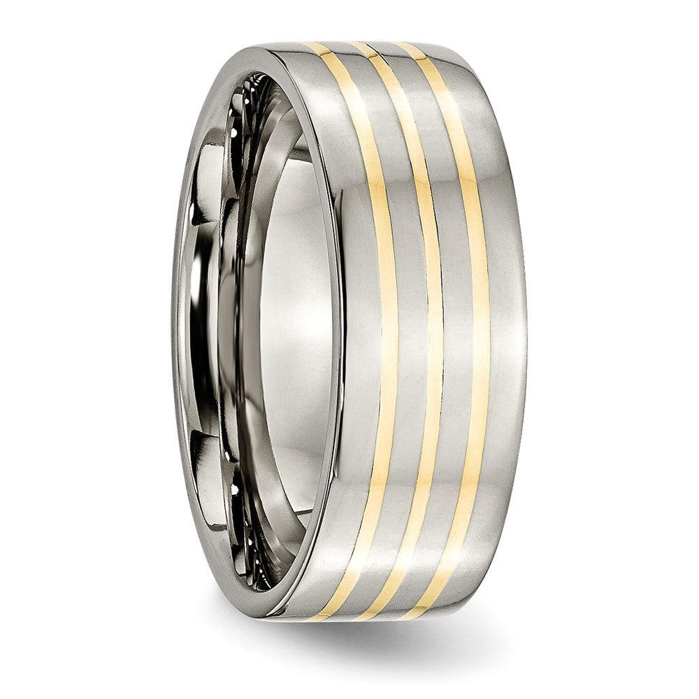 Titanium Polished w/14k Yellow Inlay 8mm Flat Band Size - 6.5