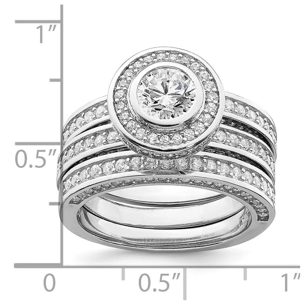 Sterling Silver Rhodium-plated CZ Round Cut 3 Piece Set Ring