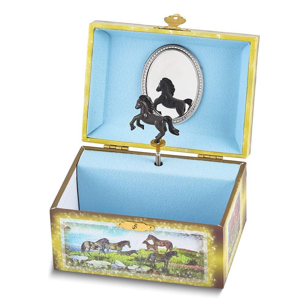 Children's Wild Horse Themed Graphic Wrap with Mirror and Twirling Pony Music Box (Plays Brother Jacob)