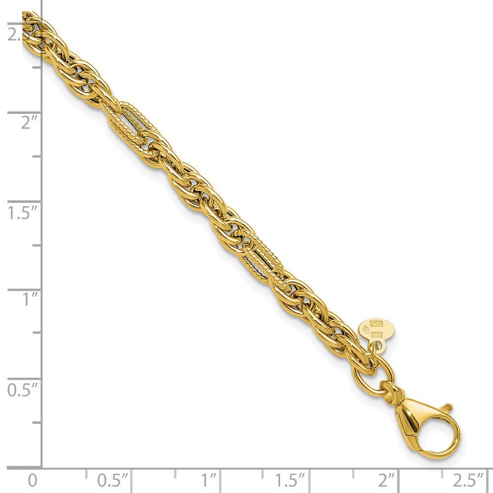 14K Polished and Textured Fancy Link Bracelet 7.5  inches