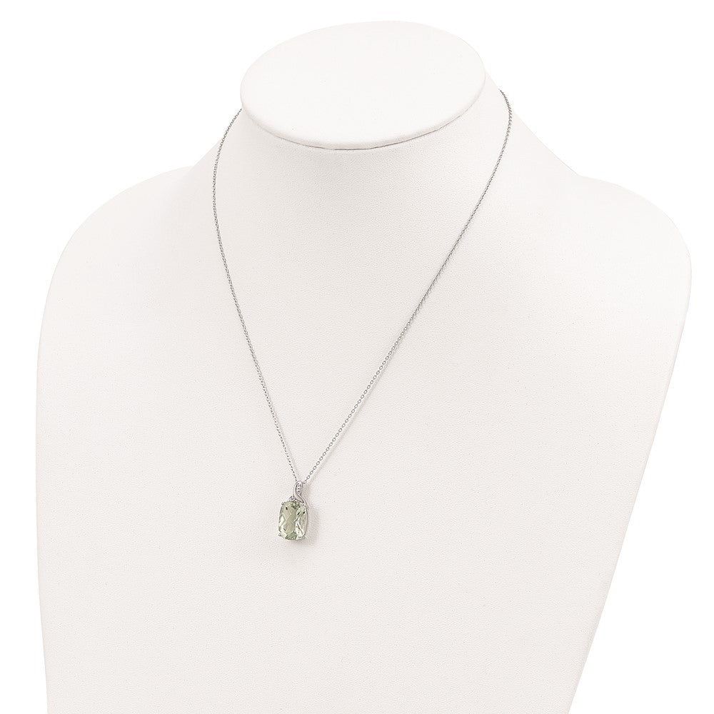 Brilliant Gemstones Sterling Silver with 14K Accent Rhodium-plated Green Quartz and Diamond 18 Inch Necklace with 2 Inch Extender 18 Inches