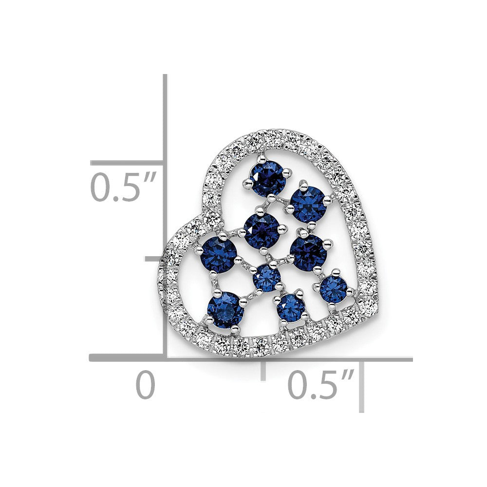 14K White Gold Polished Diamond and Sapphire Heart Chain Slide