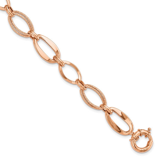 10k Rose Gold Polished and Textured Link Bracelet 7.5  inches