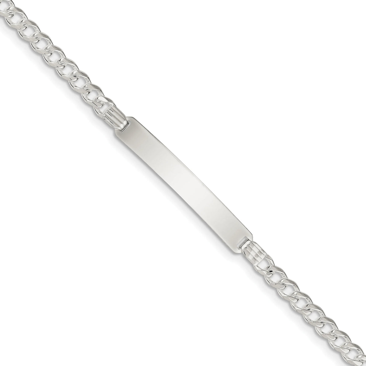925 Sterling Silver Solid Polished ID Curb Link Bracelet 8 Inch Lobster Claw 4mm Wide Identification Bracelet for Women