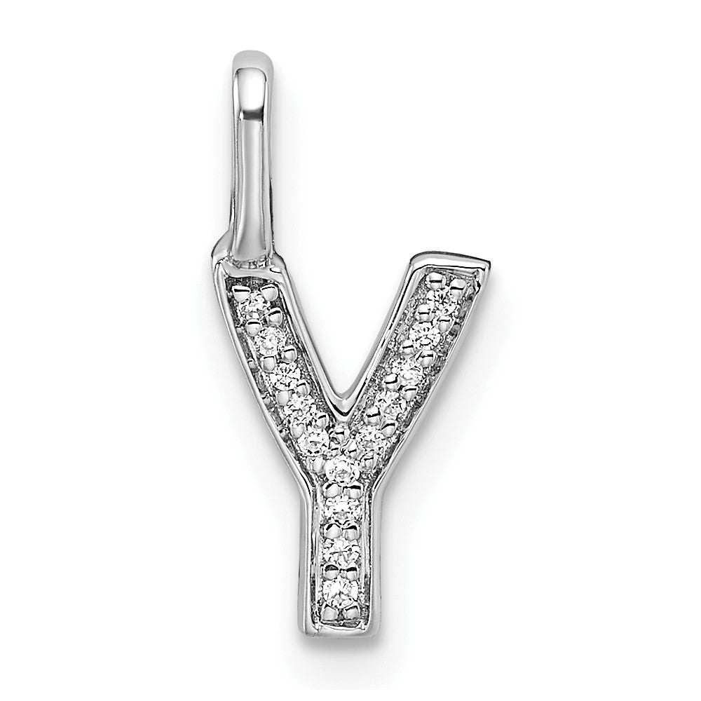 14K White Gold Diamond Letter Y Initial Pendant