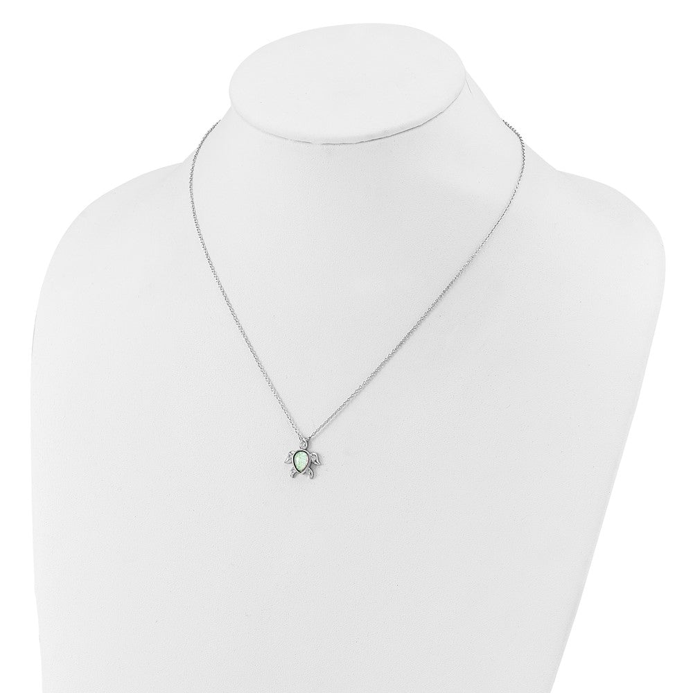 Cheryl M Sterling Silver Rhodium-plated Polished Lab Created Opal and CZ Turtle Necklace 18 Inches