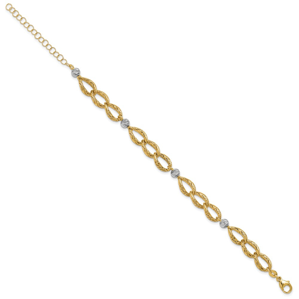 14K Two-tone Polished/Textured/Dia-cut w/2in ext. Bracelet 9  inches