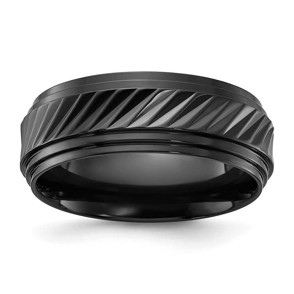 Chisel Black Zirconium Polished Grooved 8mm Band Size - 13