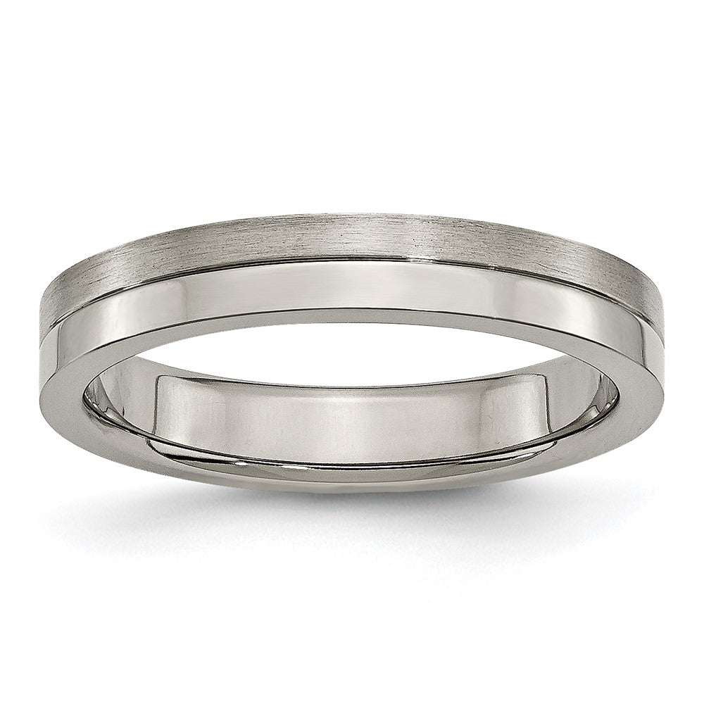 Titanium Brushed and Polished 4mm Grooved Band Size - 11.5