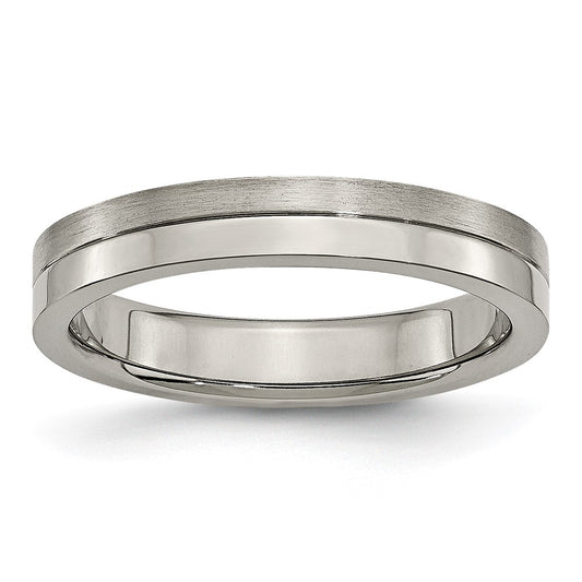Titanium Brushed and Polished 4mm Grooved Band Size - 11.5