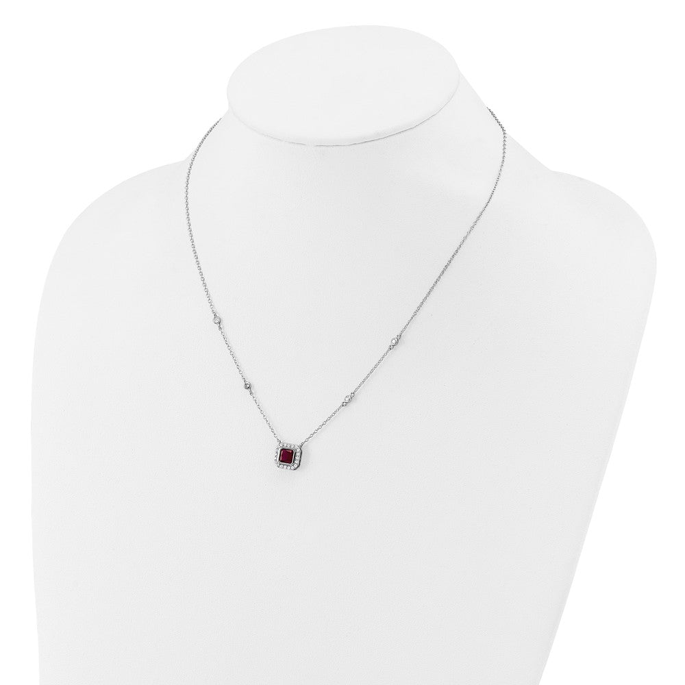 Cheryl M Sterling Silver Rhodium-plated Polished Fancy Lab Created Ruby and CZ Station Necklace 18 Inches