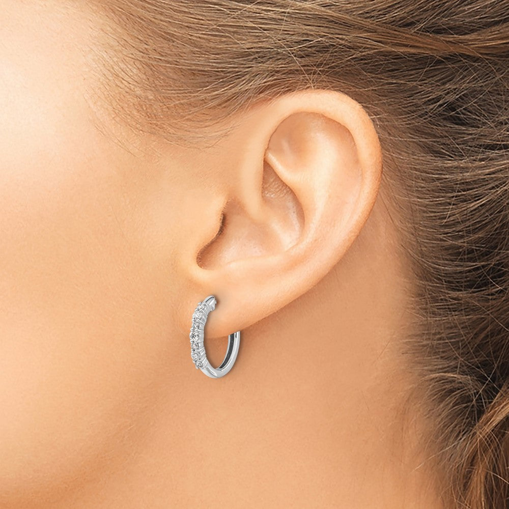 14k White Gold Diamond Hinged Hoop Earrings