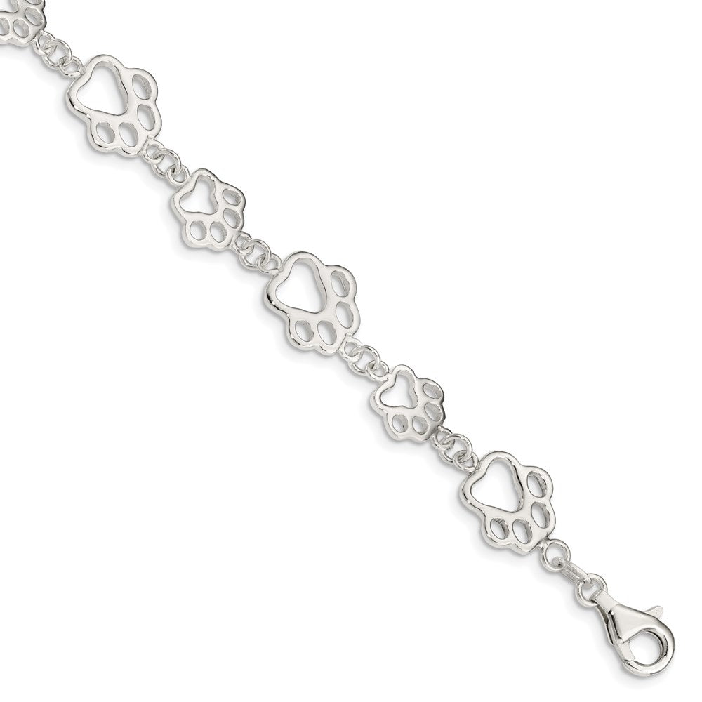 Sterling Silver Polished Paw Print Bracelet 7.5 inches