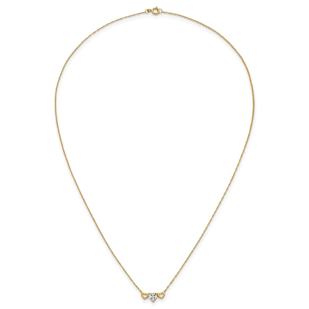 10k Polished Heart CZ Center with Two Open Hearts 18.5 inch Necklace