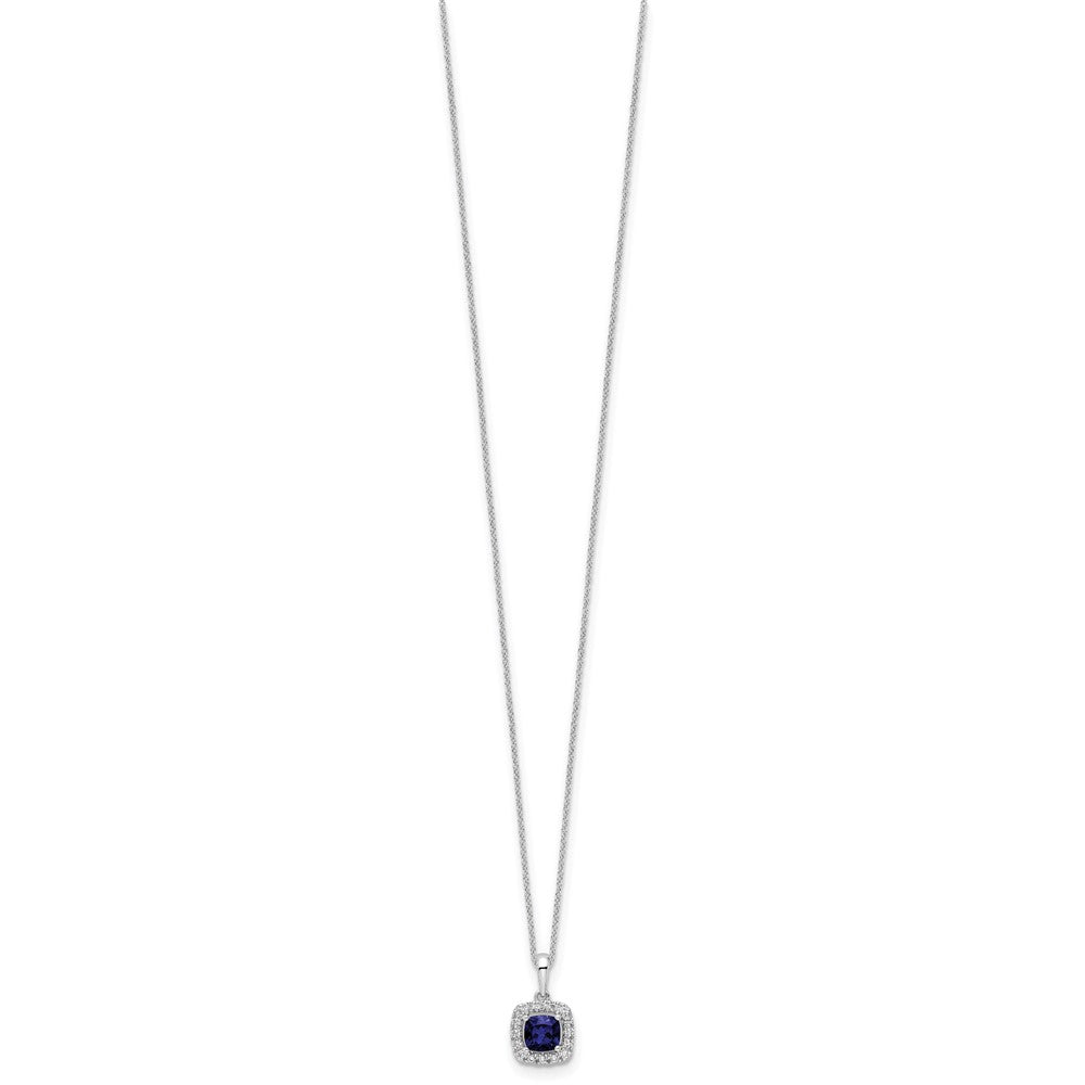 10k White Gold 1/4 carat Lab Grown Diamond VS/SI+ G+ and Created Sapphire 18 inch Pendant Necklace