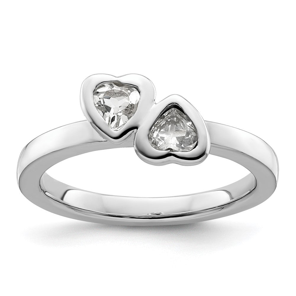 Sterling Silver Stackable Expressions White Topaz Double Heart Ring Size -8