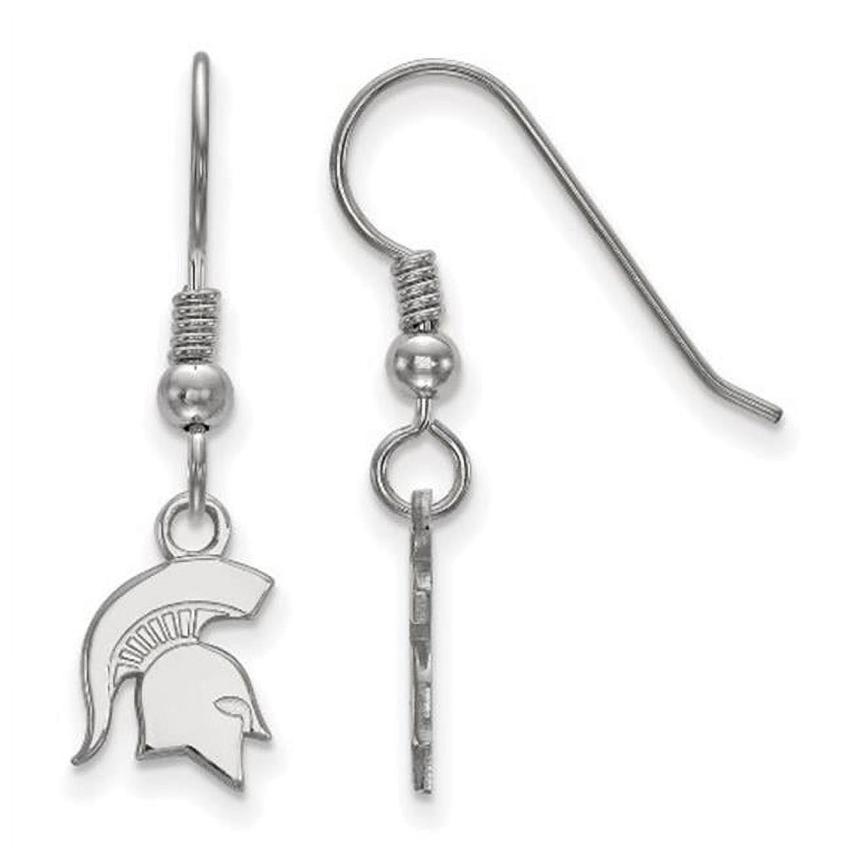 Sterling Silver Rhodium-plated LogoArt Michigan State University Spartan Extra Small Dangle Wire Earrings Q-SS048MIS