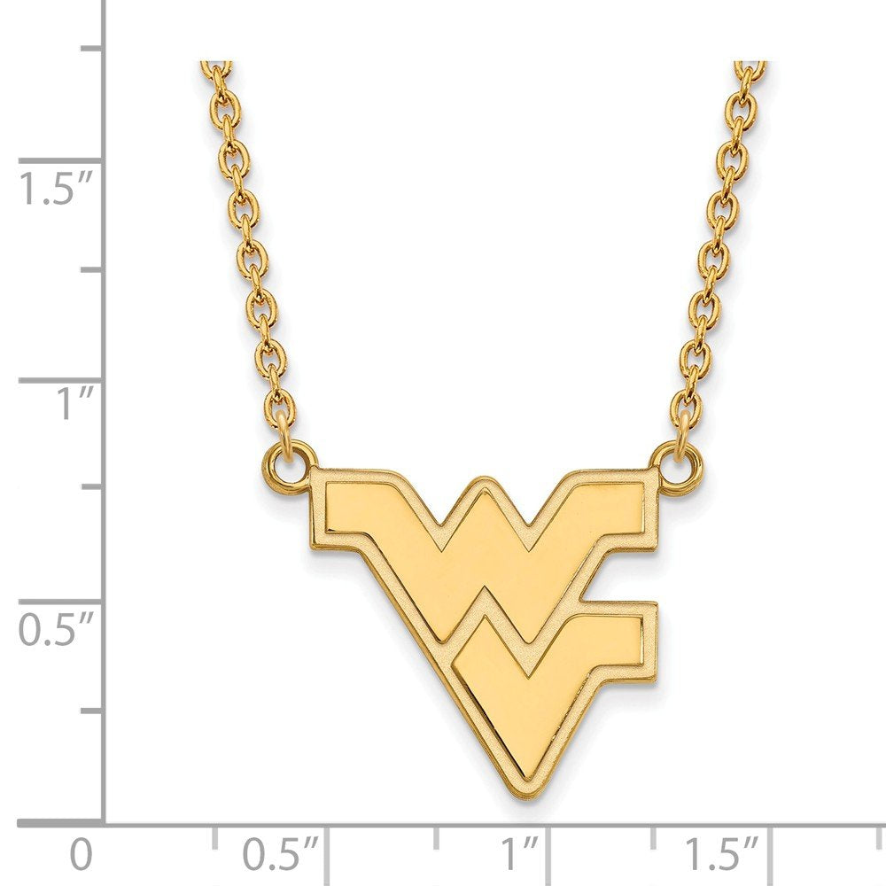 Sterling Silver Gold-plated LogoArt West Virginia University W-V Large Pendant 18 inch Necklace QGP016WVU-18