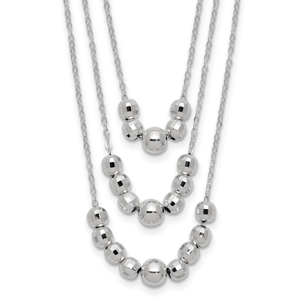 Sterling Silver Polished 3-Strand Beaded Necklace 16 Inches