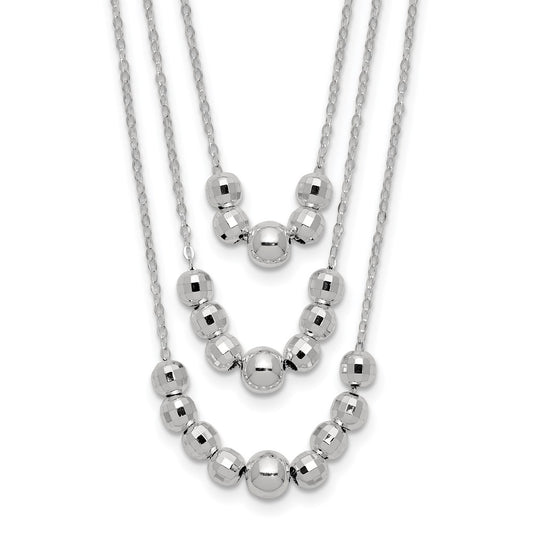 Sterling Silver Polished 3-Strand Beaded Necklace 16 Inches