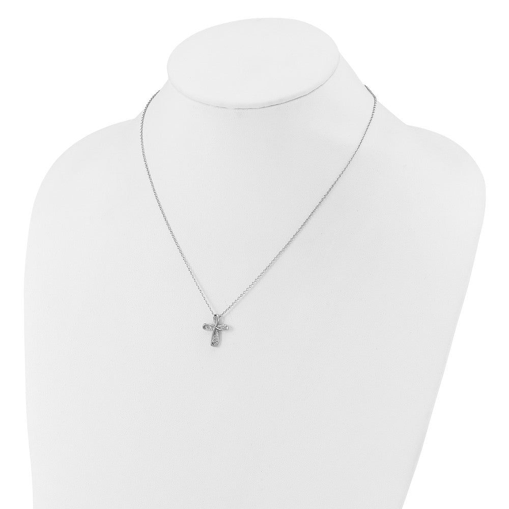 Cheryl M Sterling Silver Rhodium-plated Polished CZ Cross with 2 Inch Extension Necklace 18 Inches