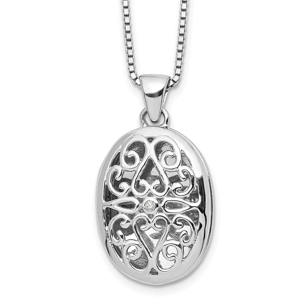 White Ice Sterling Silver Rhodium-plated 18 Inch Diamond Filigree Oval Locket Necklace with 2 Inch Extender 18 Inches