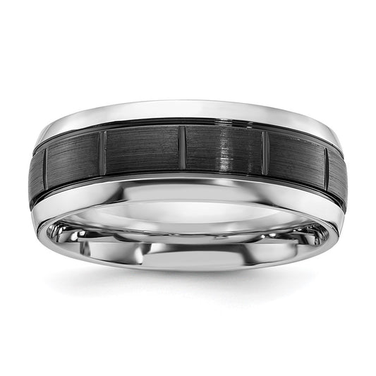 Cobalt Polished w/Brushed Black IP-plated Grooved Center 8mm Band Size - 10.5