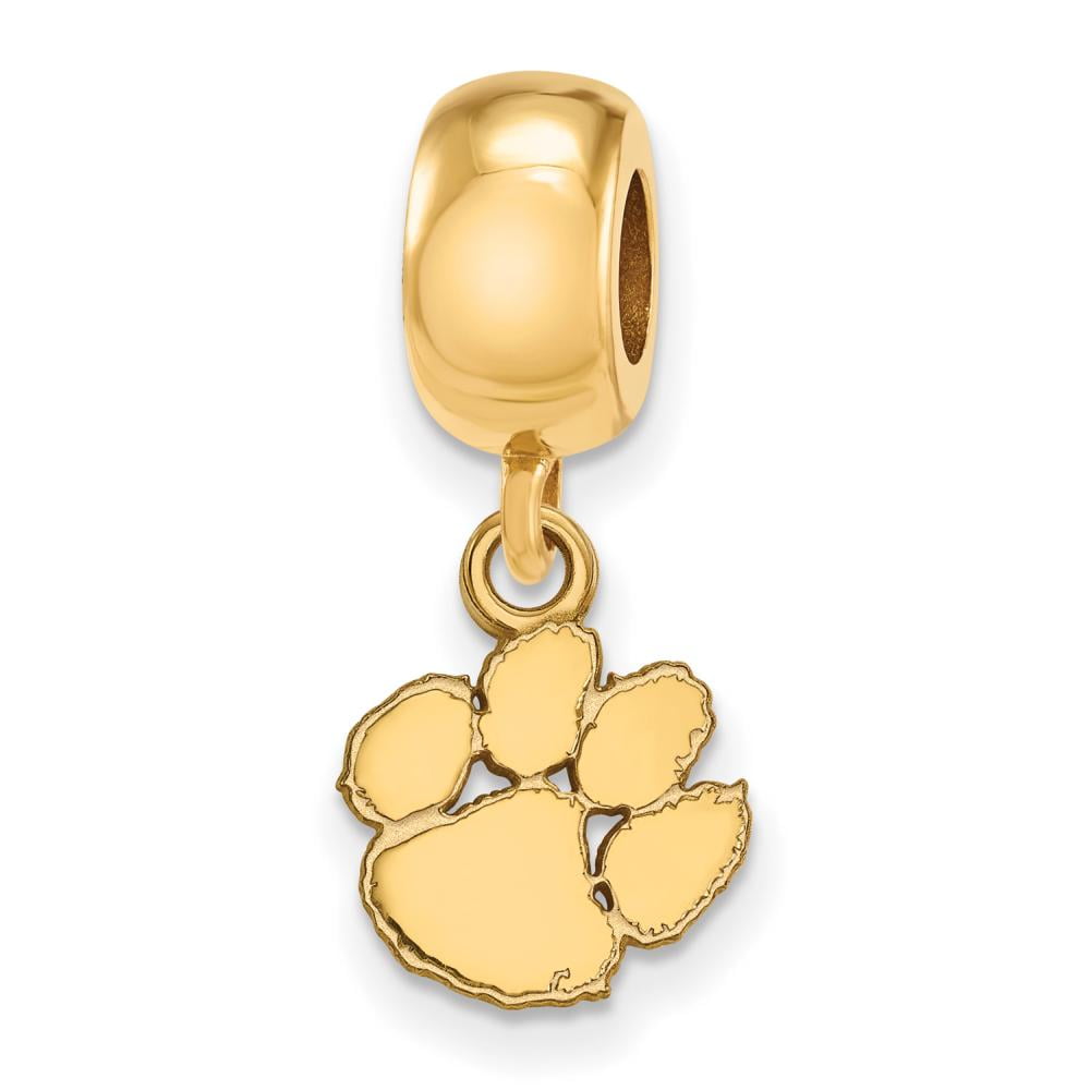 Sterling Silver Gold-plated LogoArt Clemson University Tiger Paw Extra Small Dangle Bead Charm