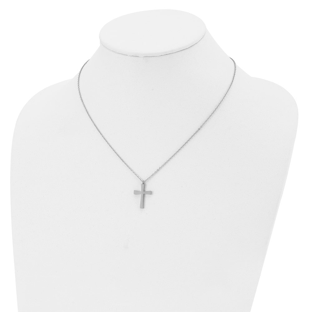 Stainless Steel Polished Small Cross 18in Necklace