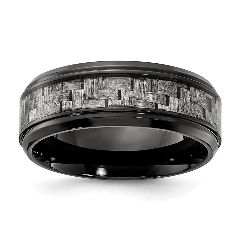 Black Titanium Polished with Grey Carbon Fiber Inlay 8.00mm Band Size - 9.5