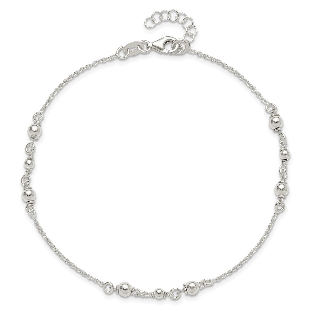 Sterling Silver Polished w/1in. Ext. Fancy Anklet 9 inches