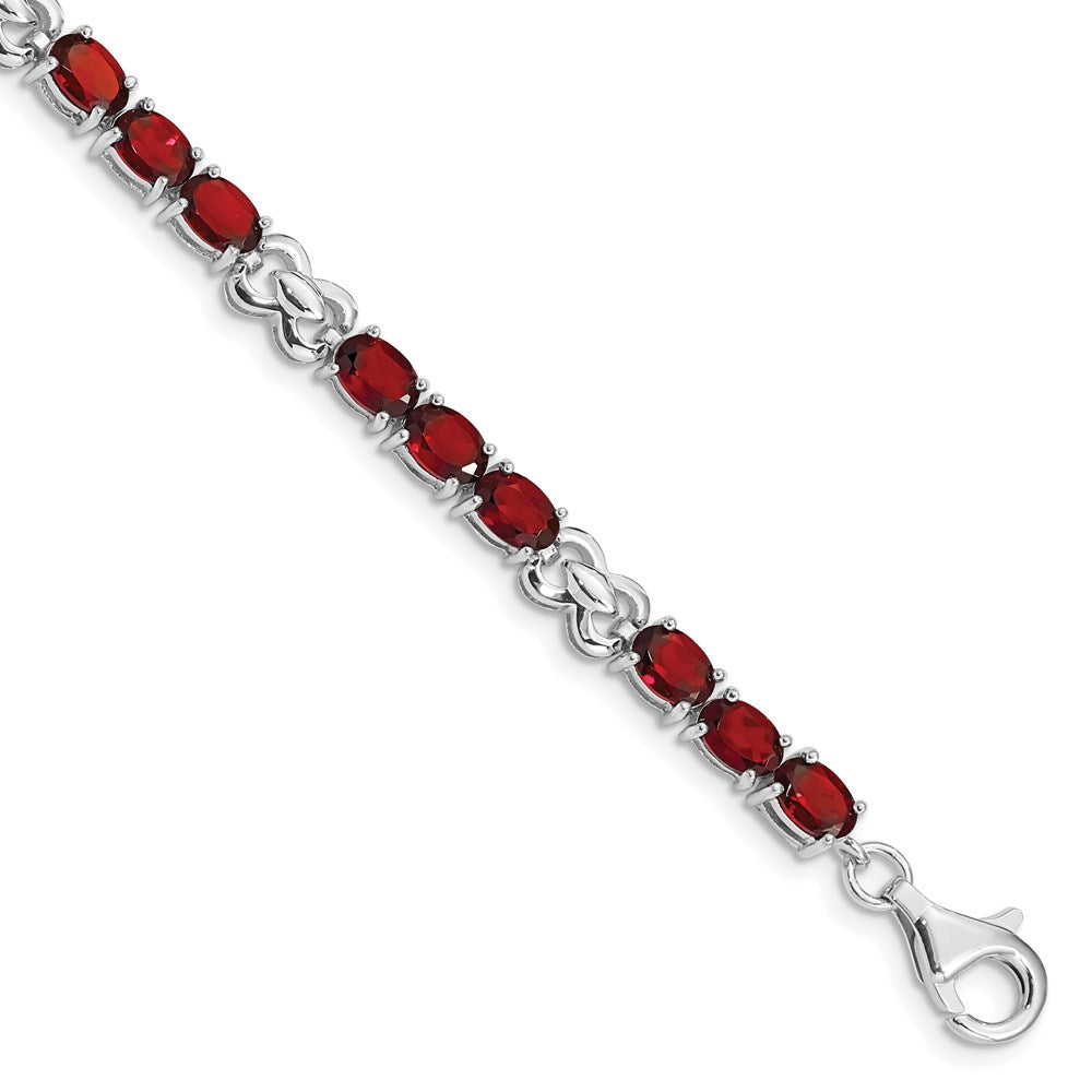 Sterling Silver Rhodium-plated Garnet Bracelet 7 inches