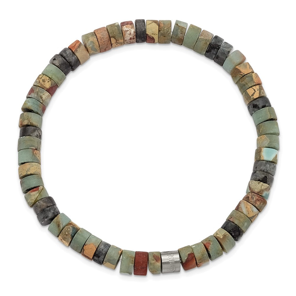 Stainless Steel Brushed Shoushan/Black Spectrolite Stretch Bracelet