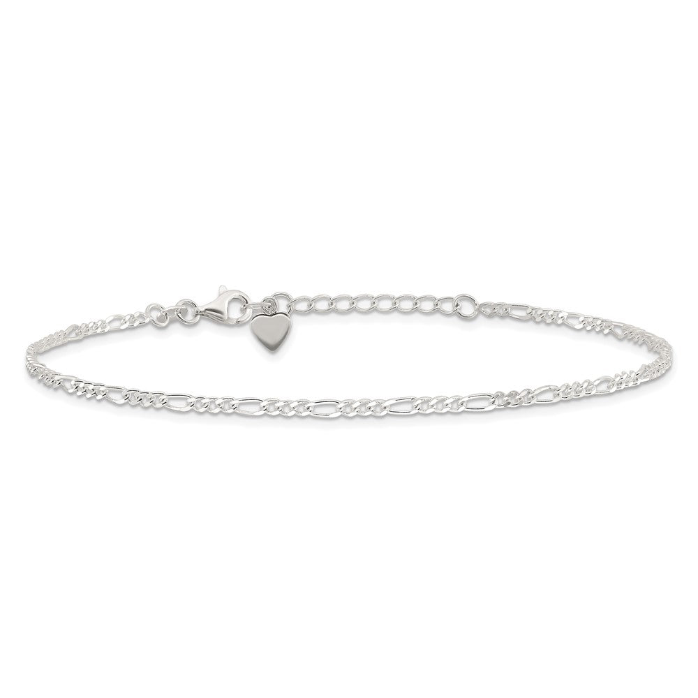 Sterling Silver D/C  Polished Figaro 9in Plus 1in ext. Anklet