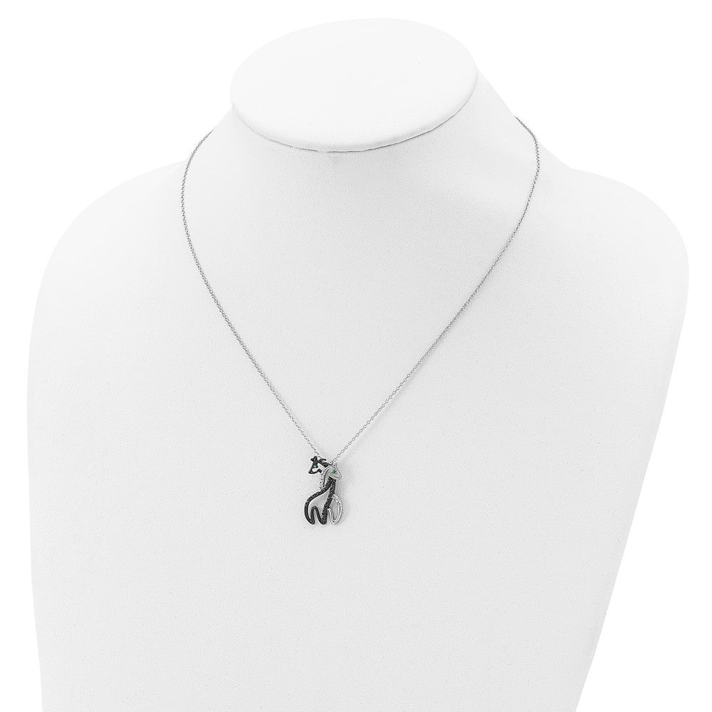 Cheryl M Sterling Silver Rhodium-plated with Black Rhodium Accent Brilliant-cut Black Green and White CZ Giraffes 18 Inch Necklace 18 Inches